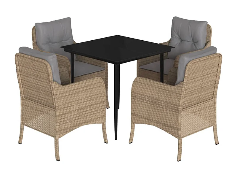 Denison  Ensemble à manger de jardin avec coussins 5pcs Beige poly rotin