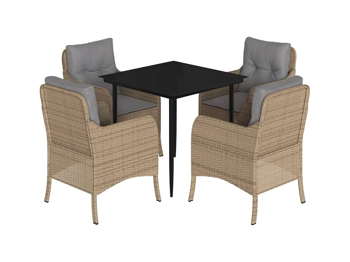 Denison  Ensemble à manger de jardin avec coussins 5pcs Beige poly rotin