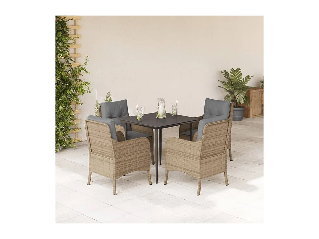 Denison  Ensemble à manger de jardin avec coussins 5pcs Beige poly rotin