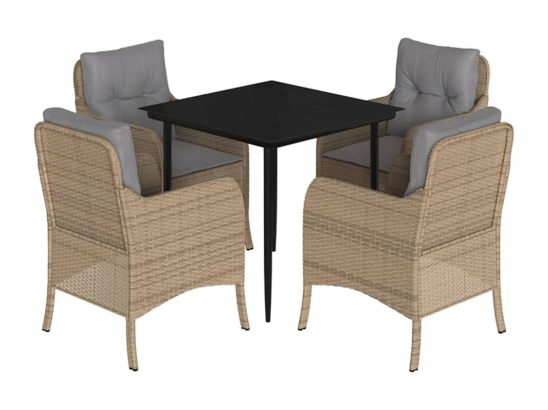 Denison  Ensemble à manger de jardin avec coussins 5pcs Beige poly rotin