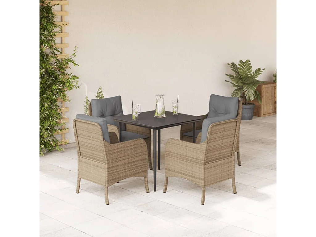 Denison  Ensemble à manger de jardin avec coussins 5pcs Beige poly rotin