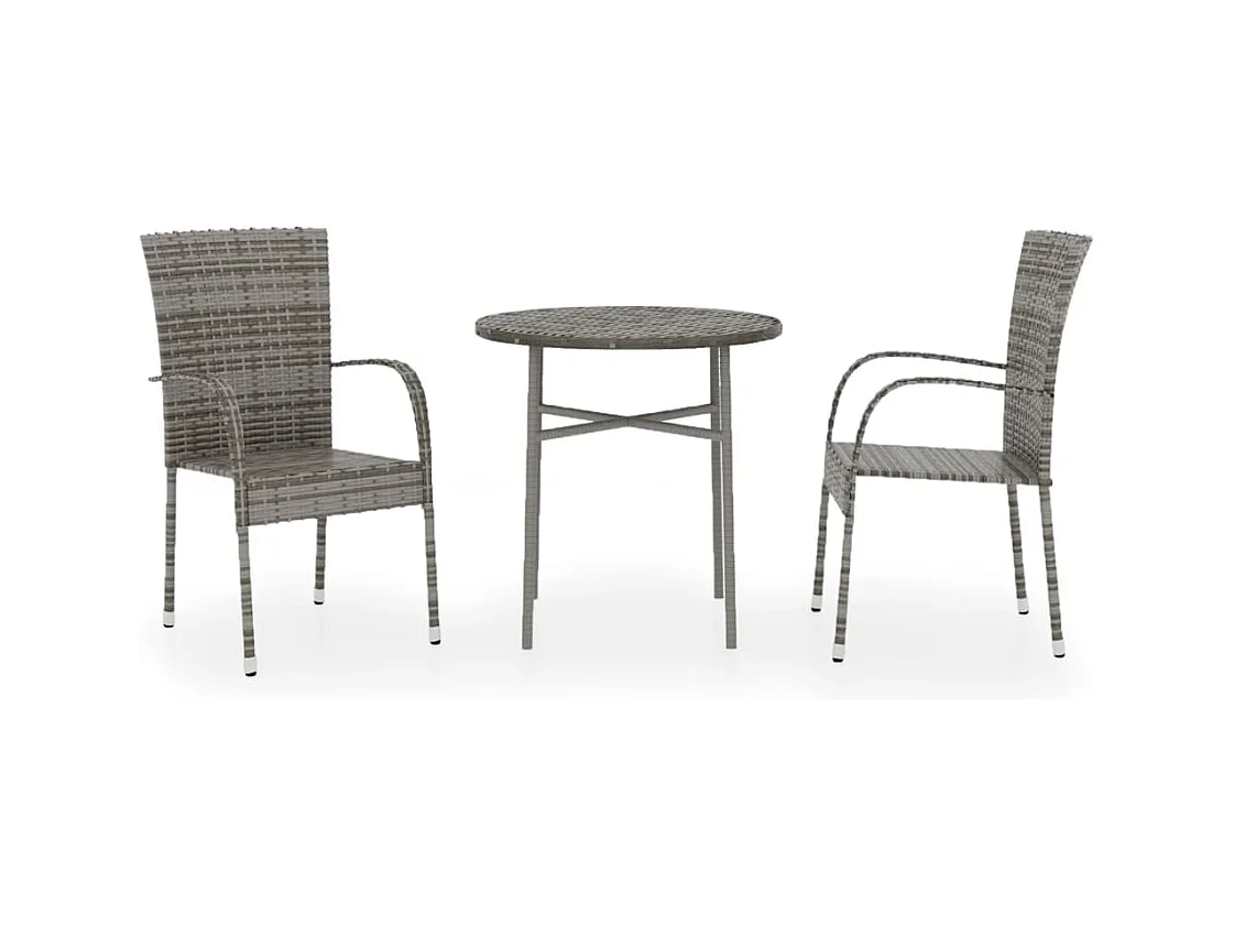 Eglantine  Ensemble à manger de jardin 3 pcs Résine tressée Gris
