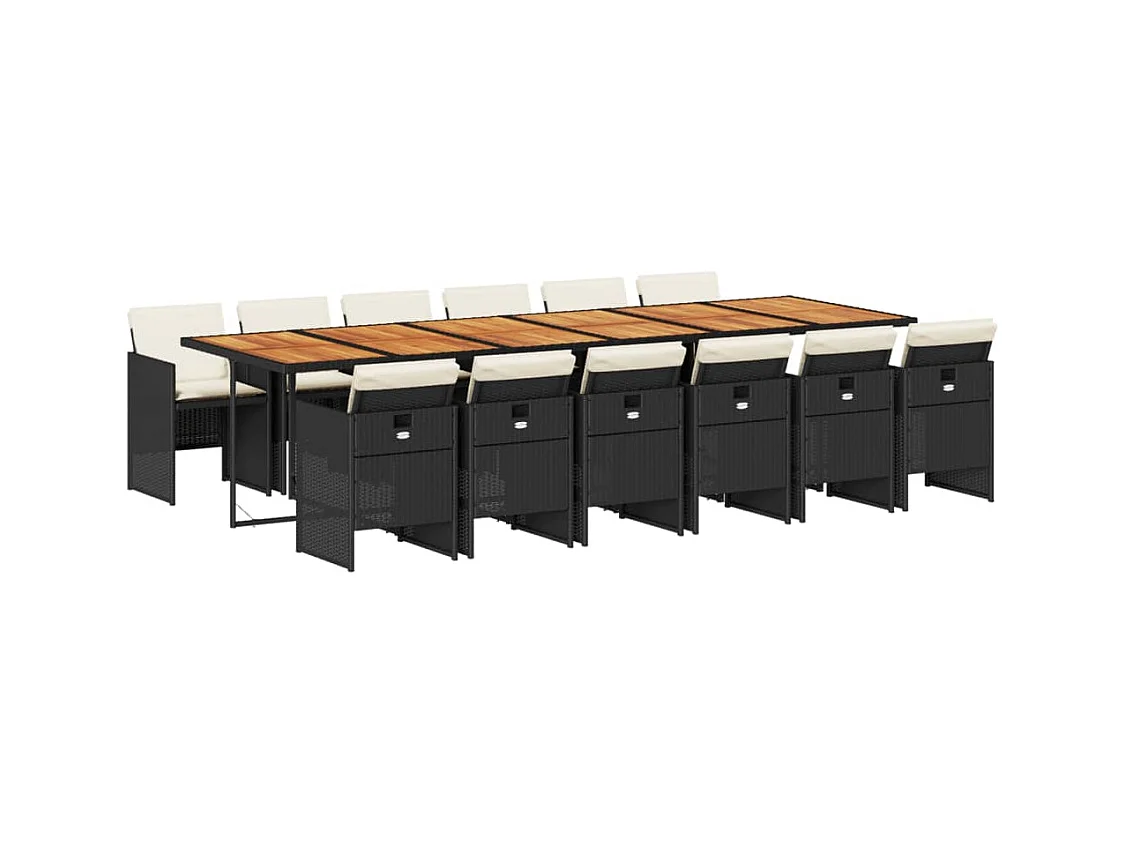 Ljungby  Ensemble à manger de jardin 13 pcs coussins noir résine tressée