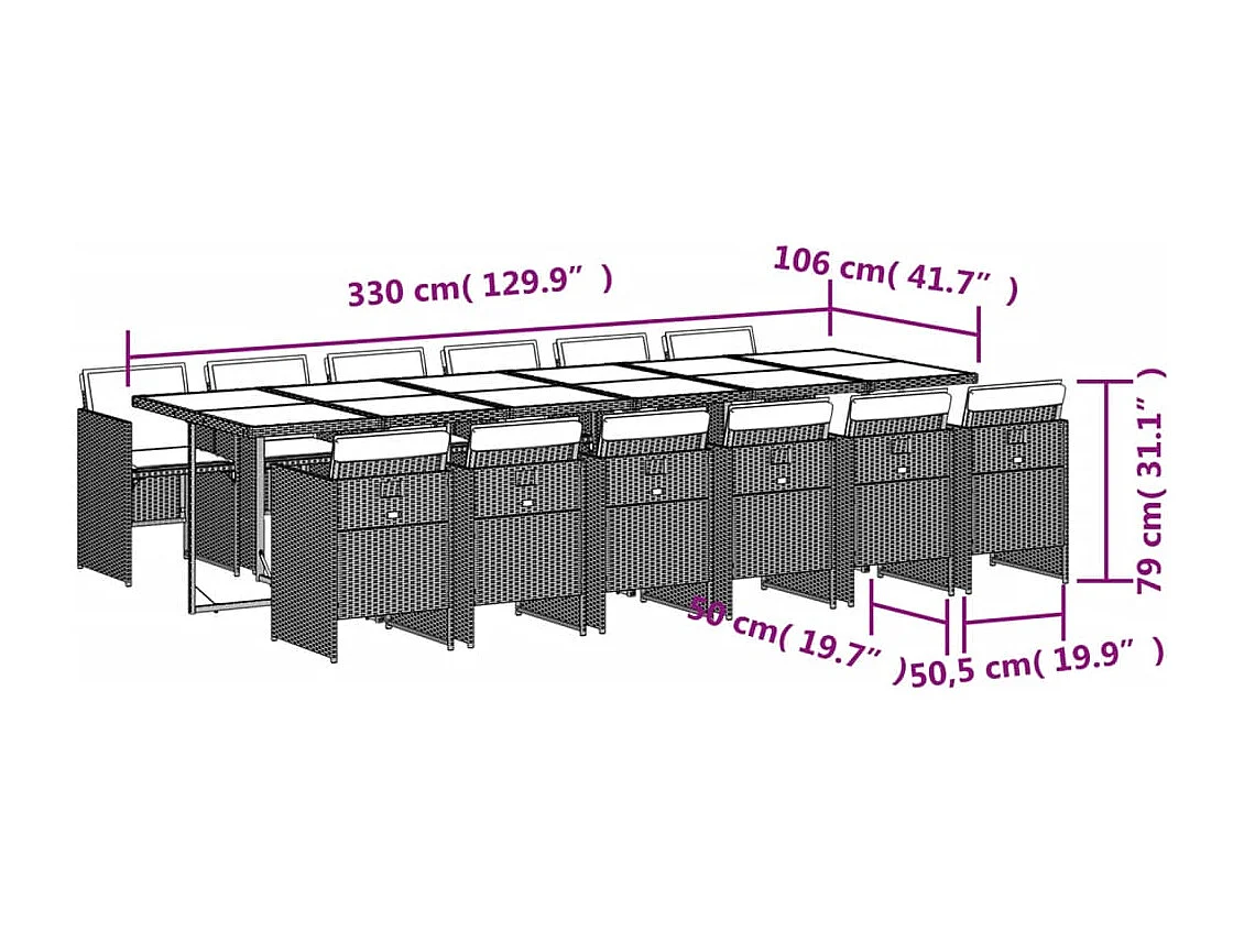Ljungby  13-delige Tuinset met kussens poly rattan zwart