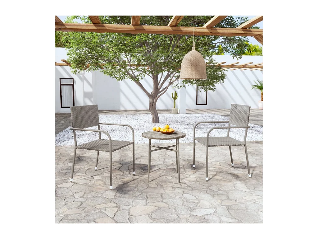 Lyndal  Juego de comedor para jardín 3 piezas ratán sintético gris