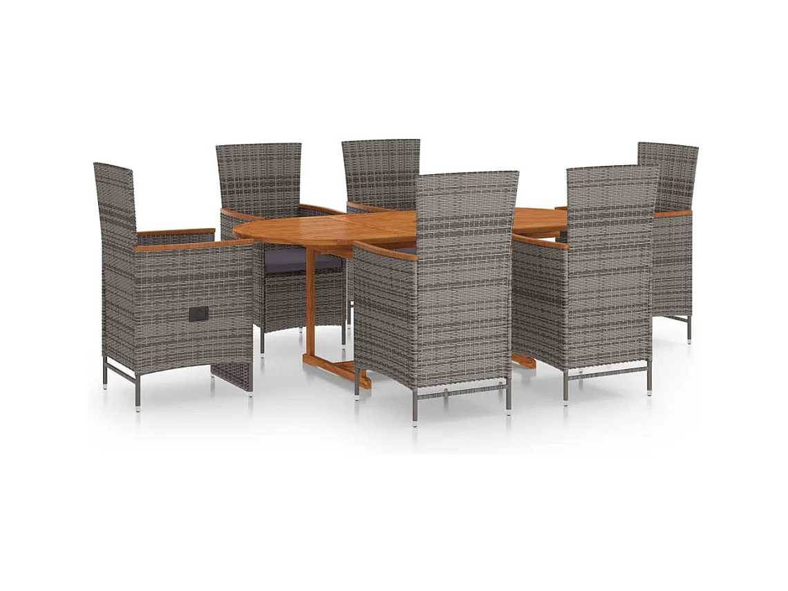 Wyllar  Ensemble à manger de jardin 7 pcs Résine tressée Gris