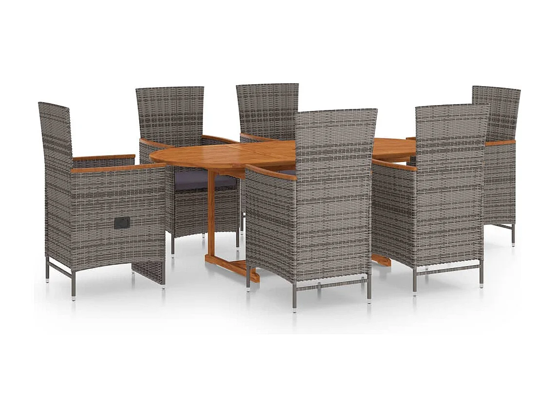 Wyllar  Ensemble à manger de jardin 7 pcs Résine tressée Gris