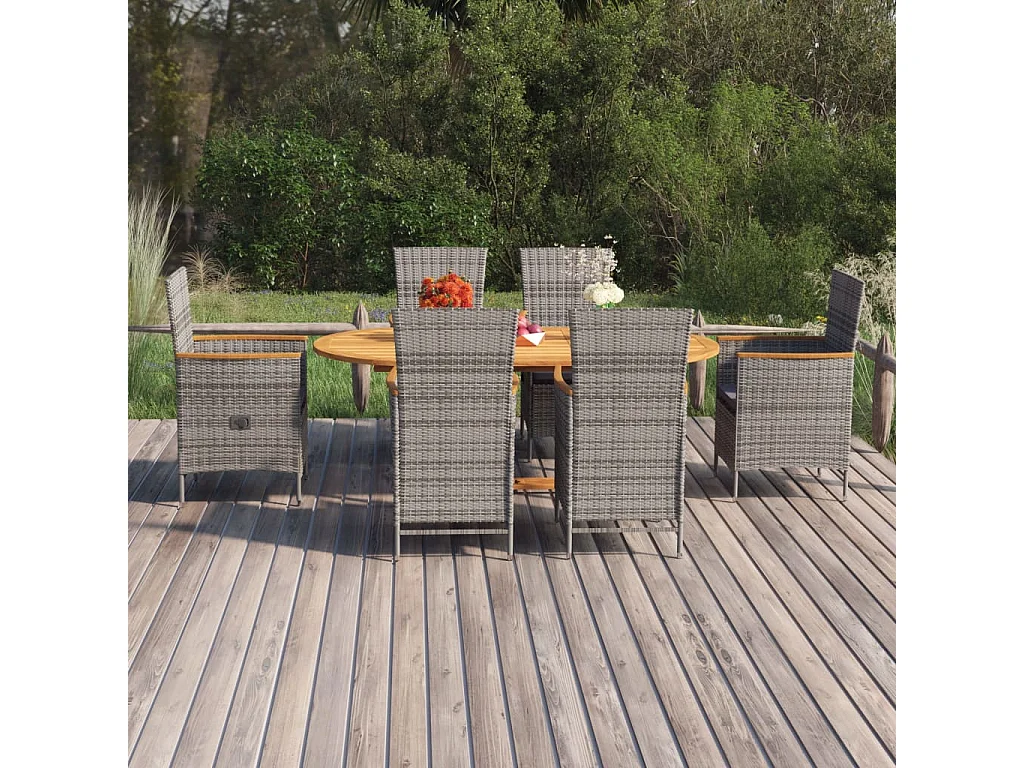 Wyllar  Ensemble à manger de jardin 7 pcs Résine tressée Gris