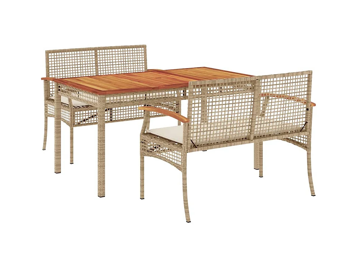 Nunspeet  Ensemble à manger de jardin et coussins 3 pcs Beige poly rotin