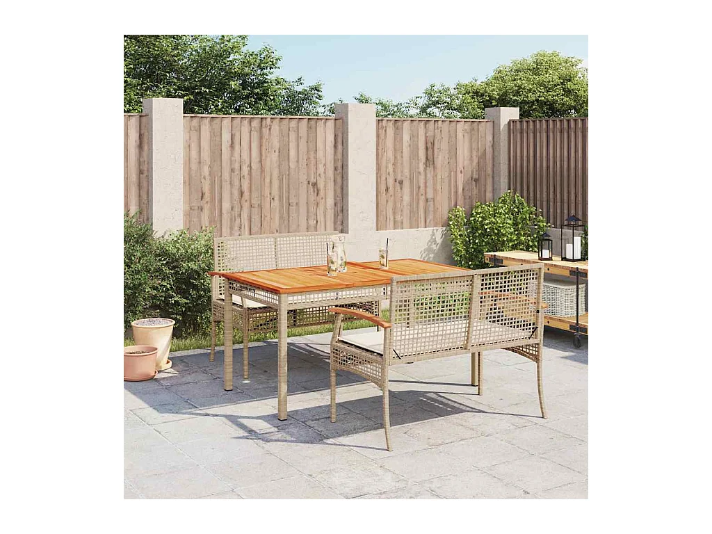 Nunspeet  Ensemble à manger de jardin et coussins 3 pcs Beige poly rotin