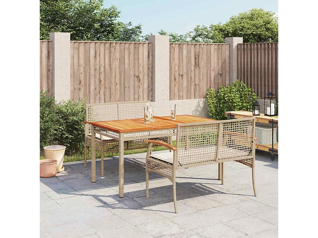 Nunspeet  Set comedor de jardín 3 pzas con cojines ratán sintético beige