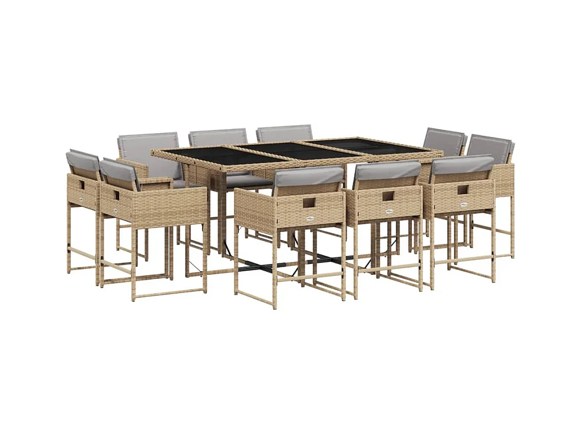 Brienne  11-delige Tuinset met kussens poly rattan gemengd beige