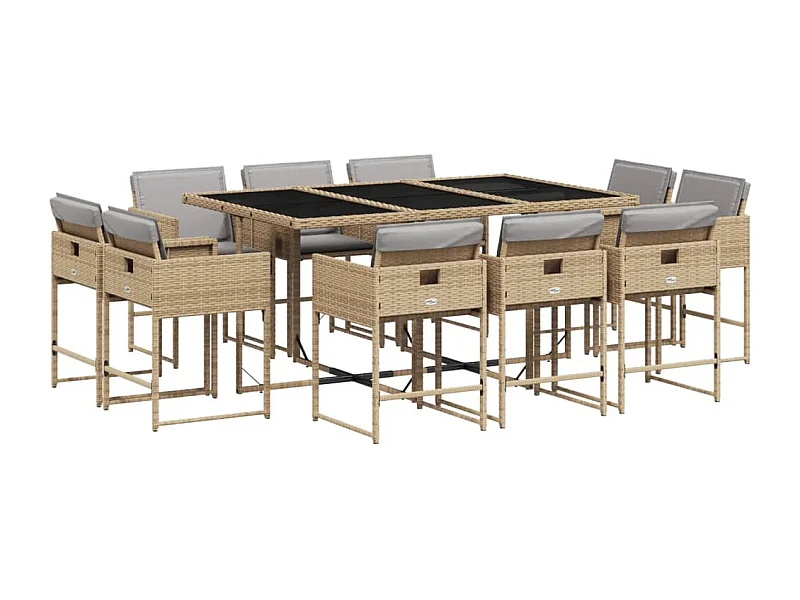 Brienne  Ensemble à manger de jardin et coussins 11 pcs mélange beige