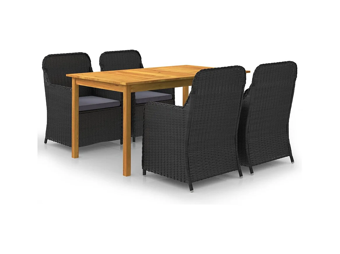 Yassmine  Ensemble à manger de jardin 5 pcs Noir