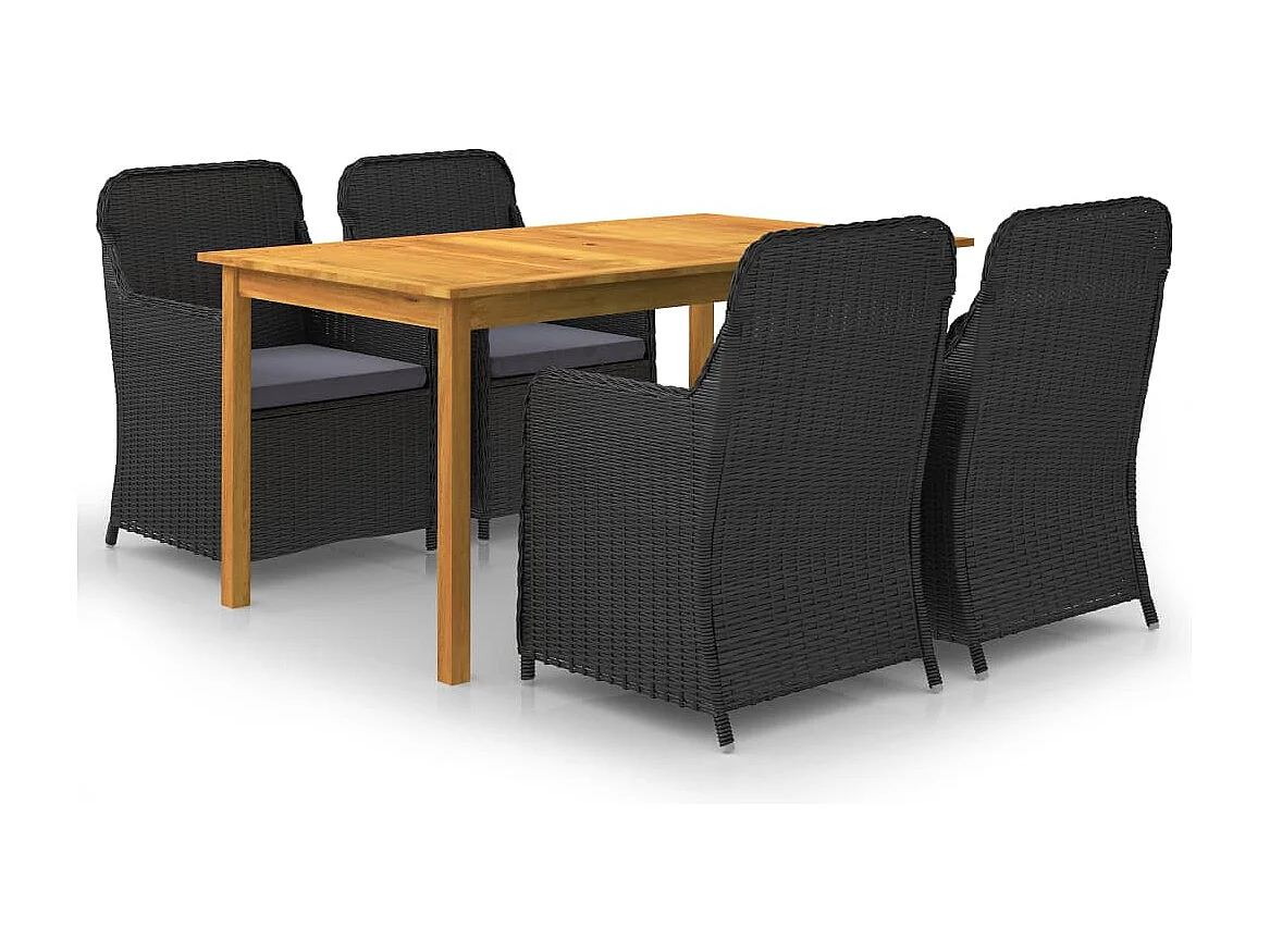 Yassmine  Ensemble à manger de jardin 5 pcs Noir