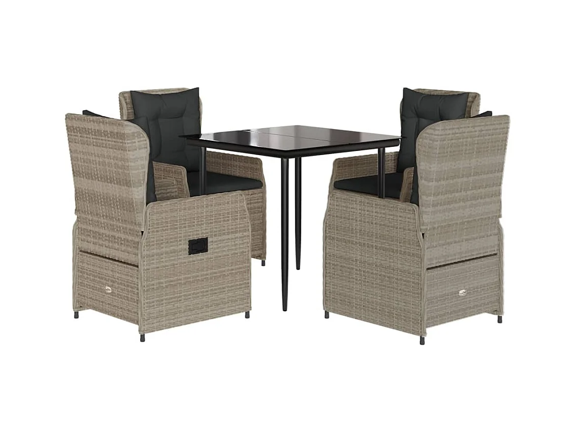 Tilly  Ensemble à manger de jardin et coussins 5 pcs gris clair rotin