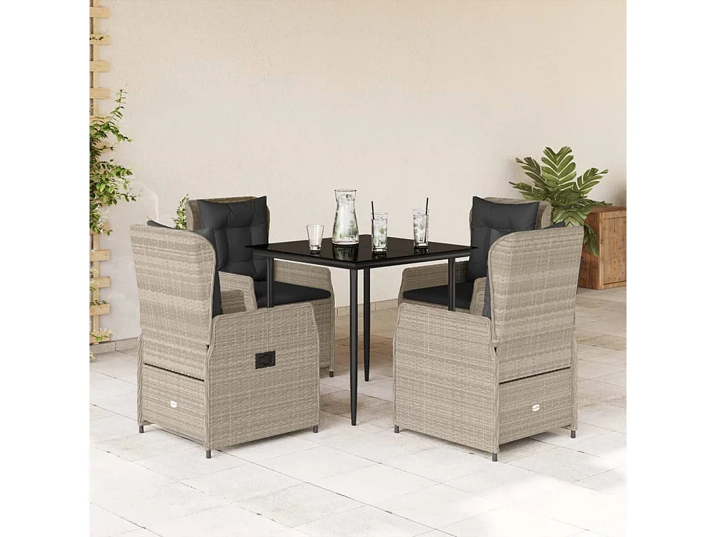 Tilly  Ensemble à manger de jardin et coussins 5 pcs gris clair rotin