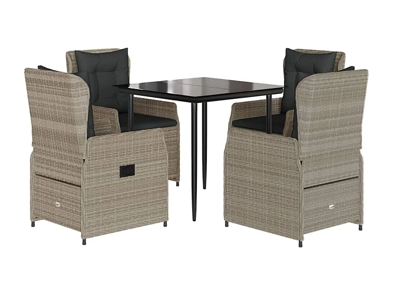 Tilly  Ensemble à manger de jardin et coussins 5 pcs gris clair rotin