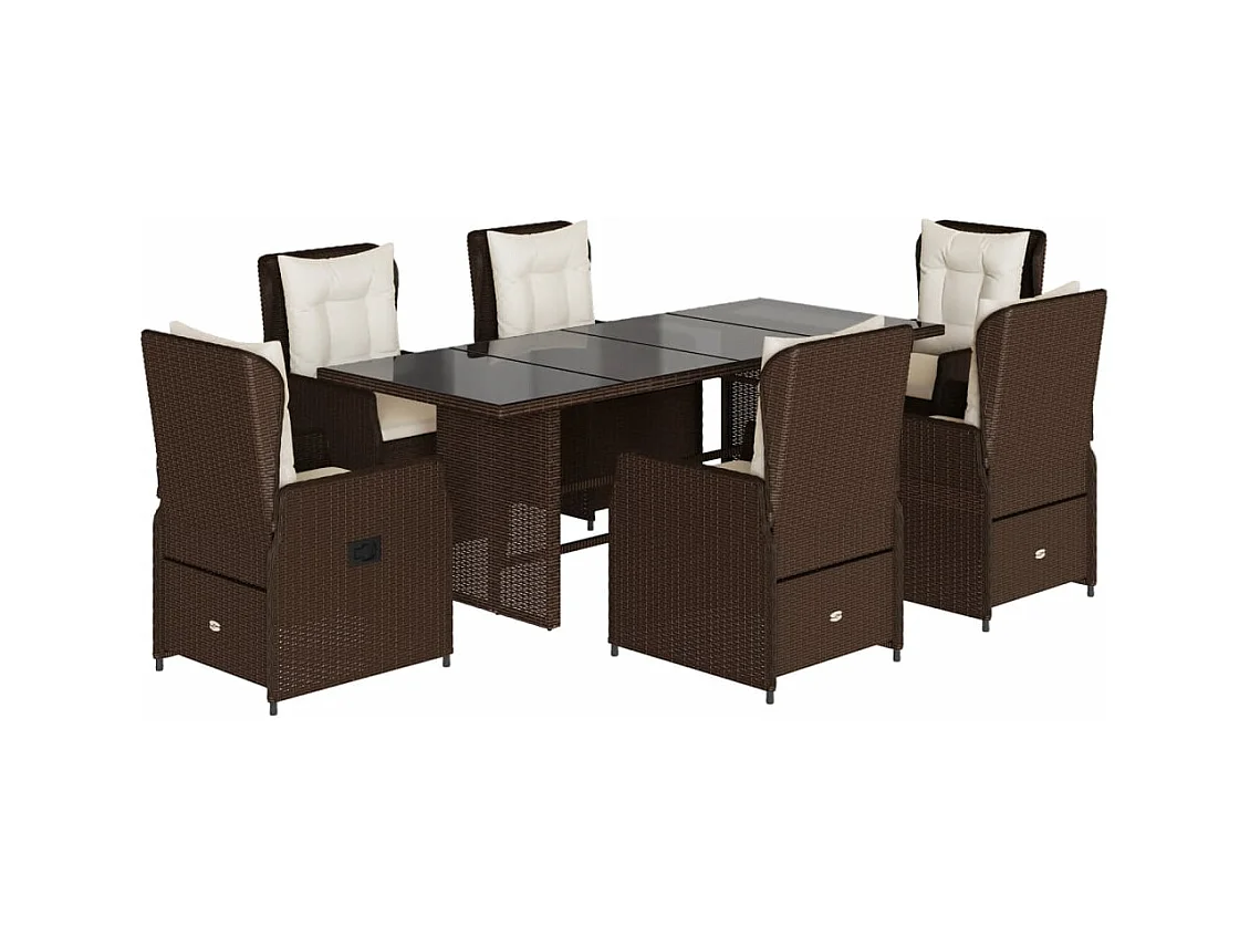 Zion  7-delige Tuinset met kussens poly rattan bruin