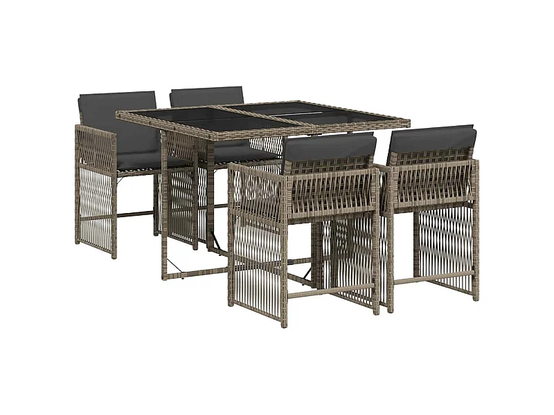 Jeffersontown  Ensemble à manger de jardin 5 pcs coussins gris résine tressée