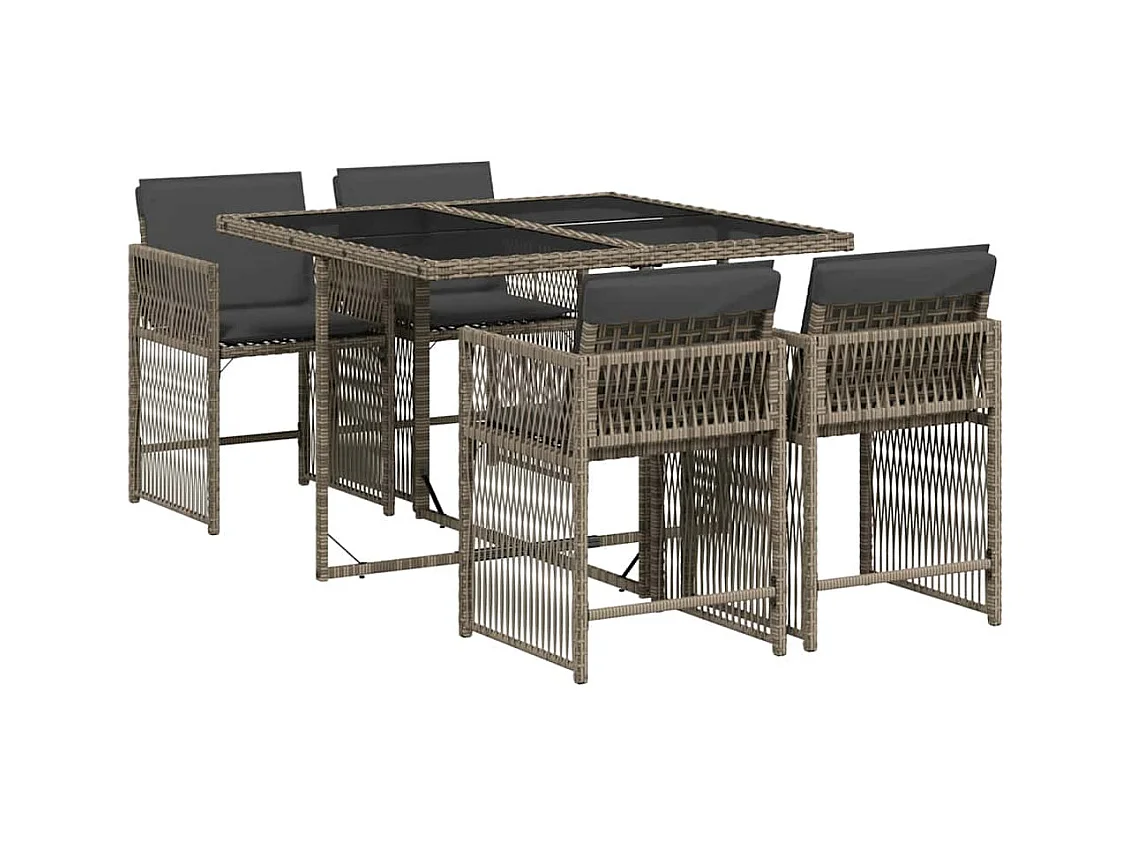 Jeffersontown  Ensemble à manger de jardin 5 pcs coussins gris résine tressée