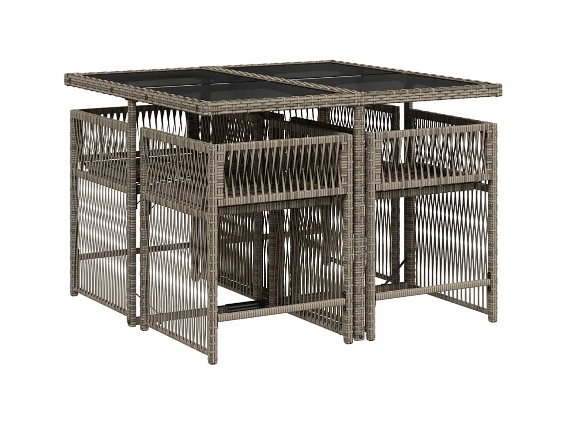 Jeffersontown  Ensemble à manger de jardin 5 pcs coussins gris résine tressée