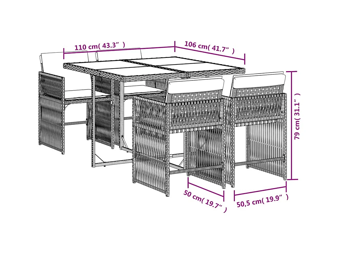 Jeffersontown  Ensemble à manger de jardin 5 pcs coussins gris résine tressée