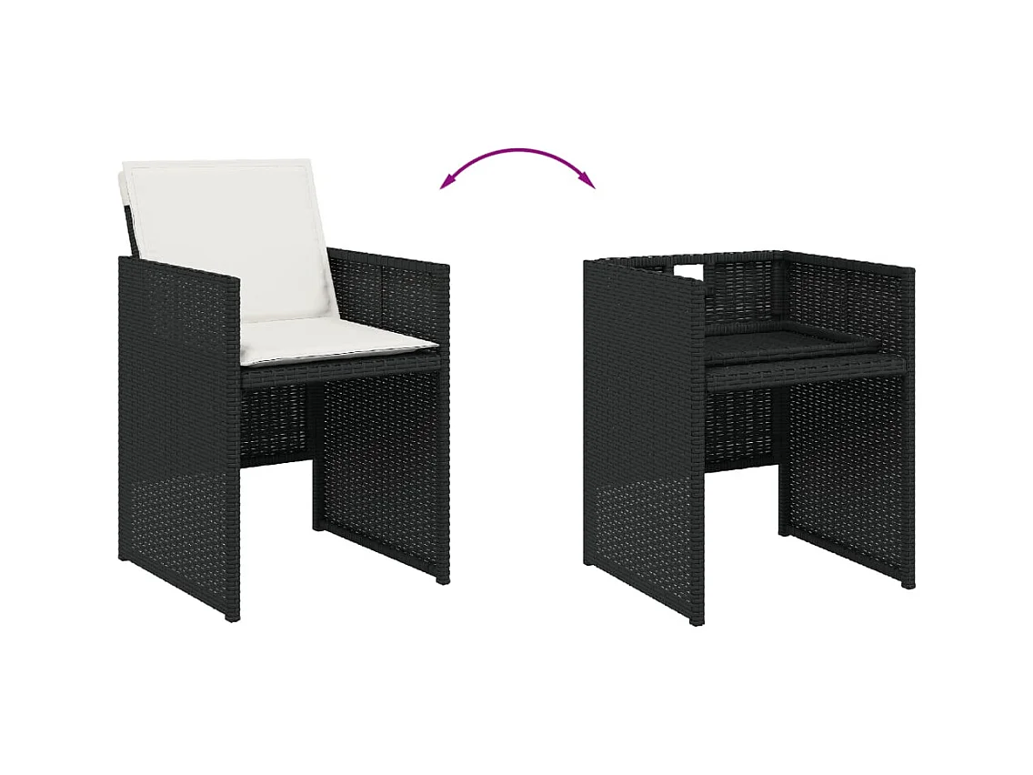 Jeroen  Set de comedor jardín 11 pzas con cojines ratán sintético negro