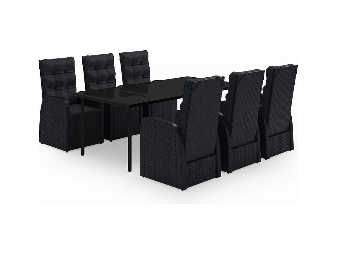 Batur  Juego de comedor de jardín 7 piezas con cojines negro