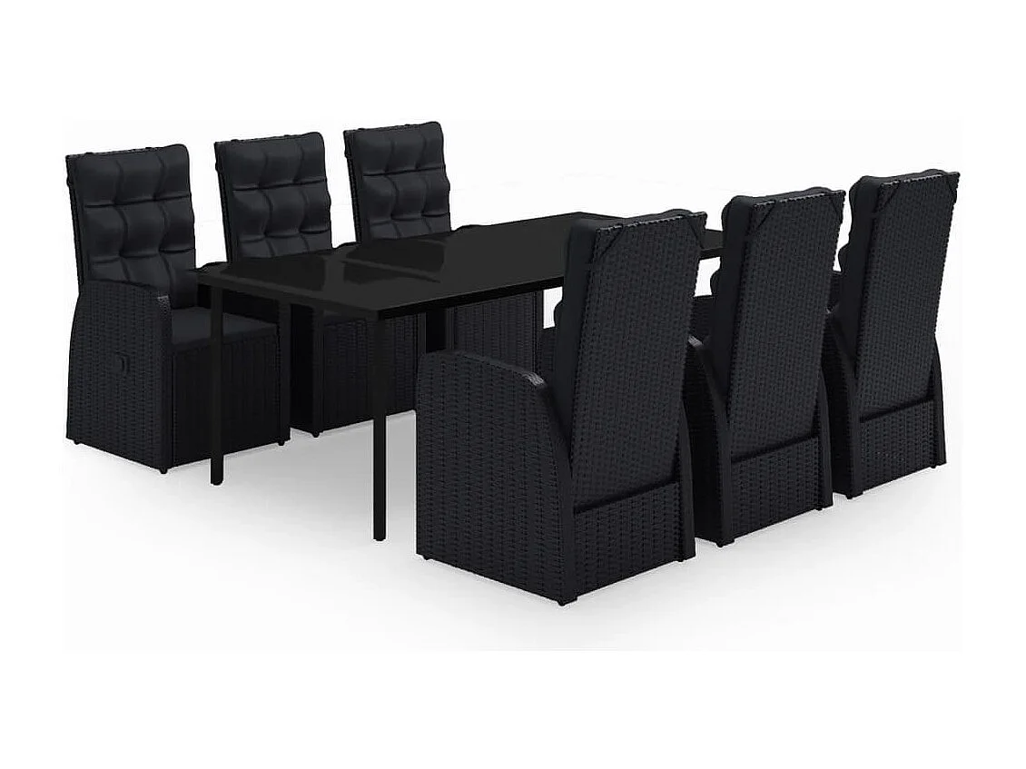 Batur  Ensemble à manger de jardin avec coussins 7 pcs Noir