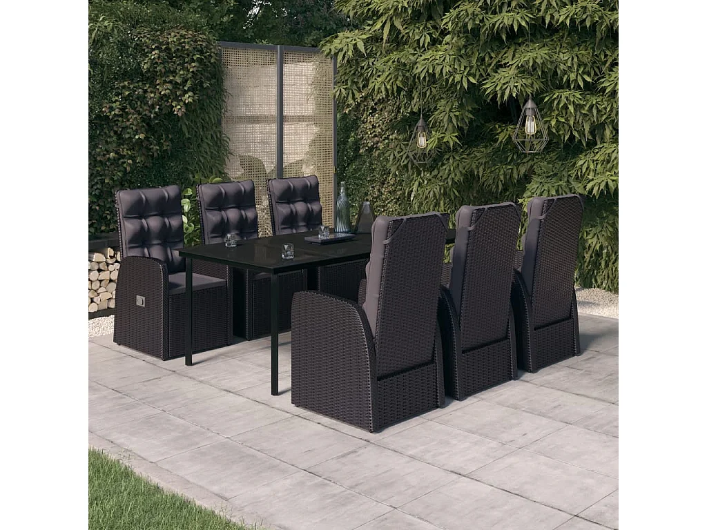 Batur  Ensemble à manger de jardin avec coussins 7 pcs Noir