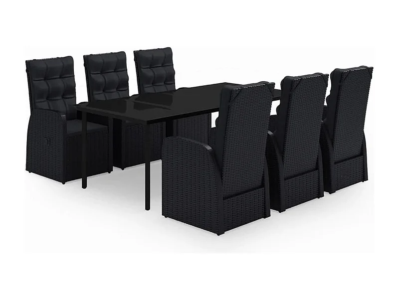 Batur  Ensemble à manger de jardin avec coussins 7 pcs Noir