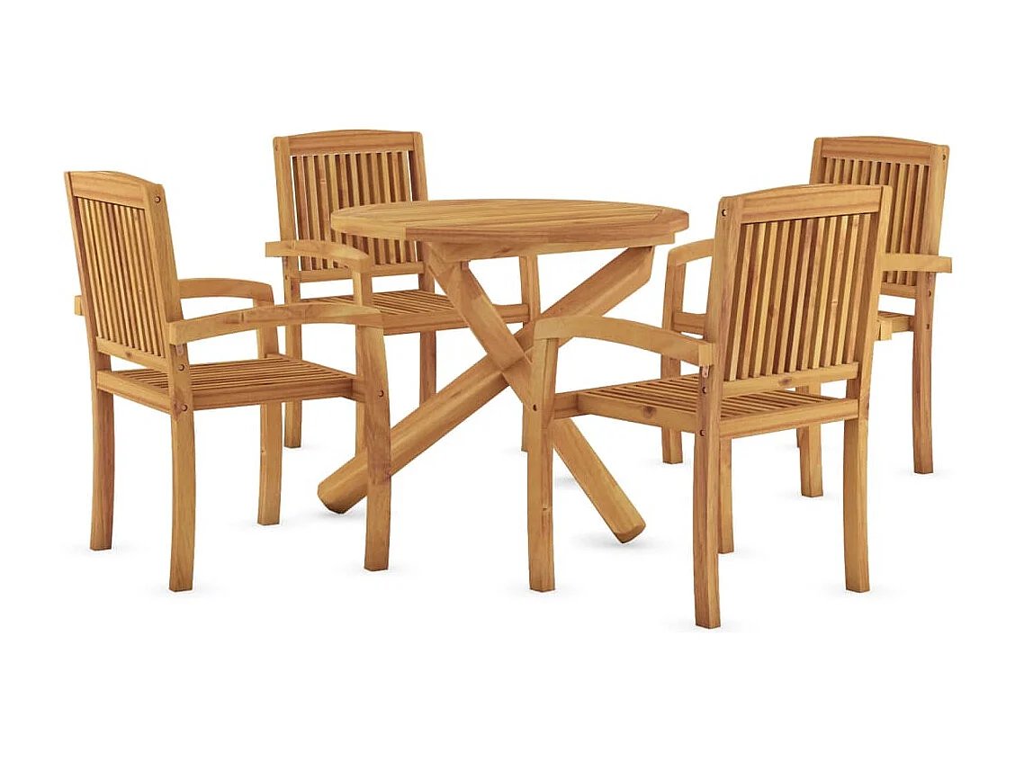 Eilven  Ensemble à manger de jardin 5 pcs Bois de teck massif
