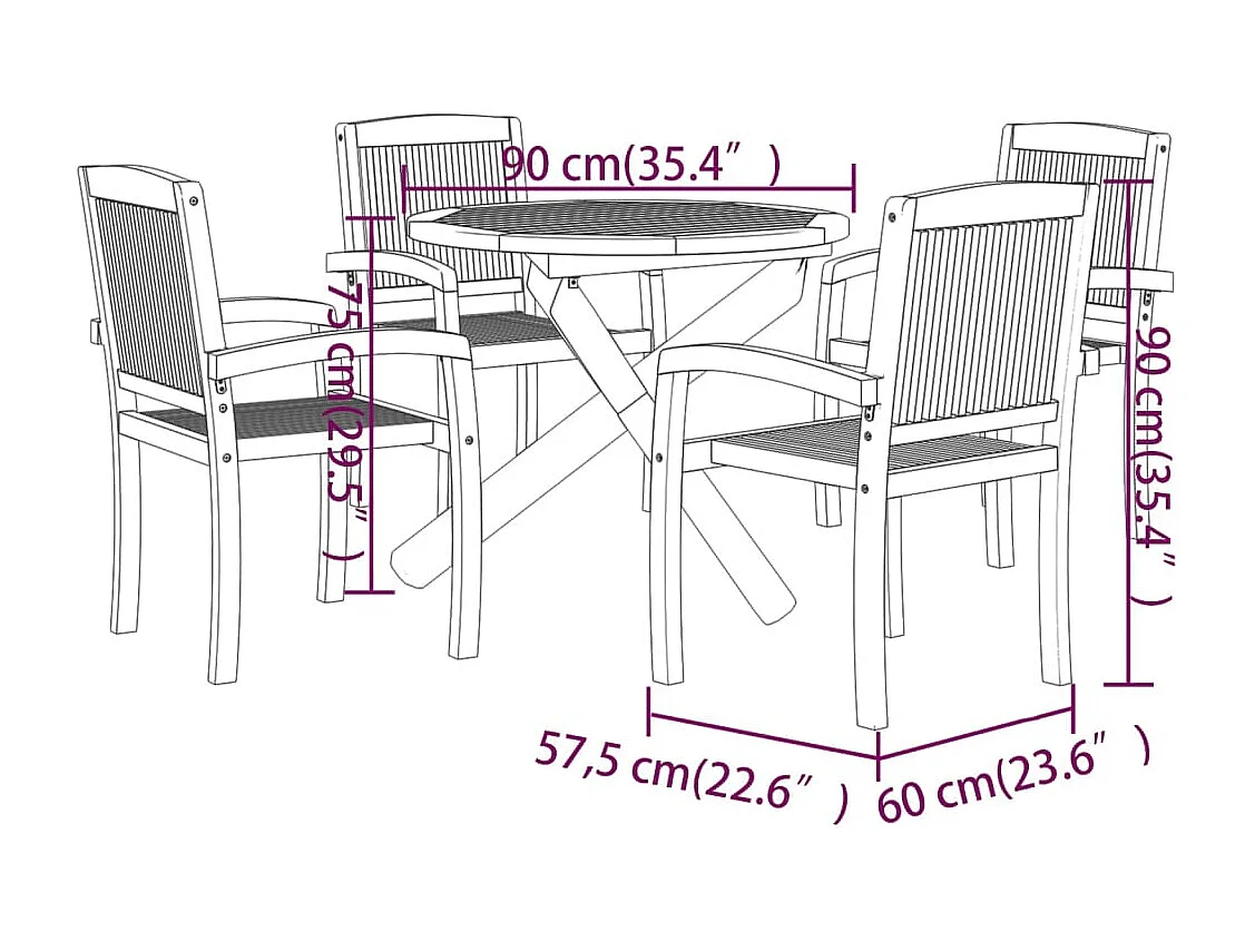 Eilven  Ensemble à manger de jardin 5 pcs Bois de teck massif