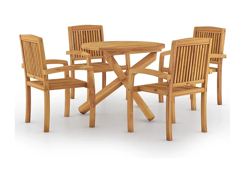 Eilven  Ensemble à manger de jardin 5 pcs Bois de teck massif