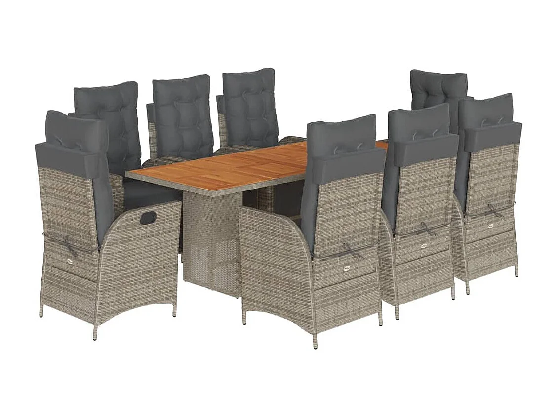 Anselm  9-delige Tuinset met kussens poly rattan grijs