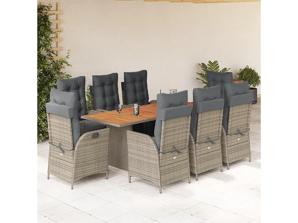 Anselm  9-delige Tuinset met kussens poly rattan grijs