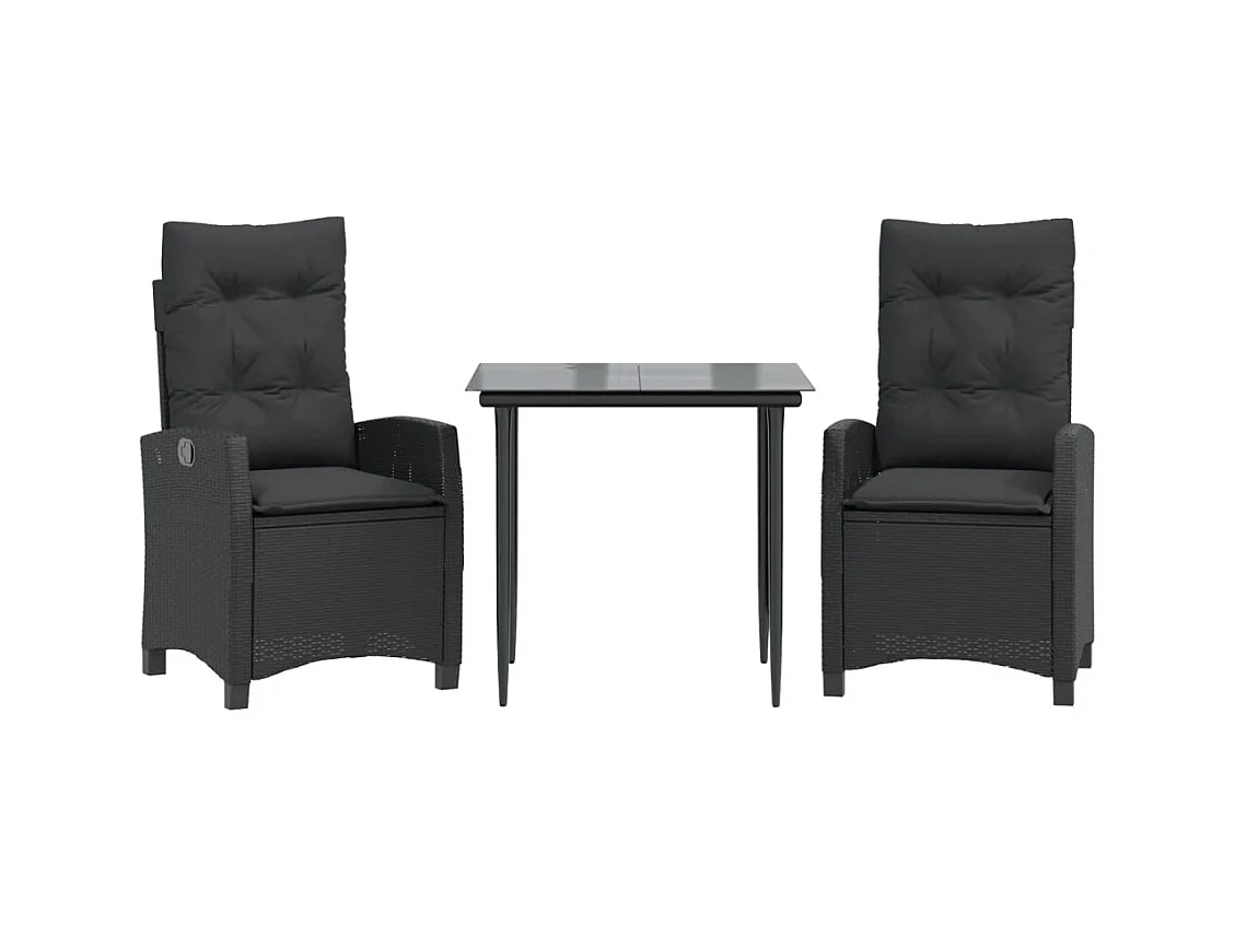 Derravon  Ensemble à manger de jardin avec coussins 3 pcs Noir