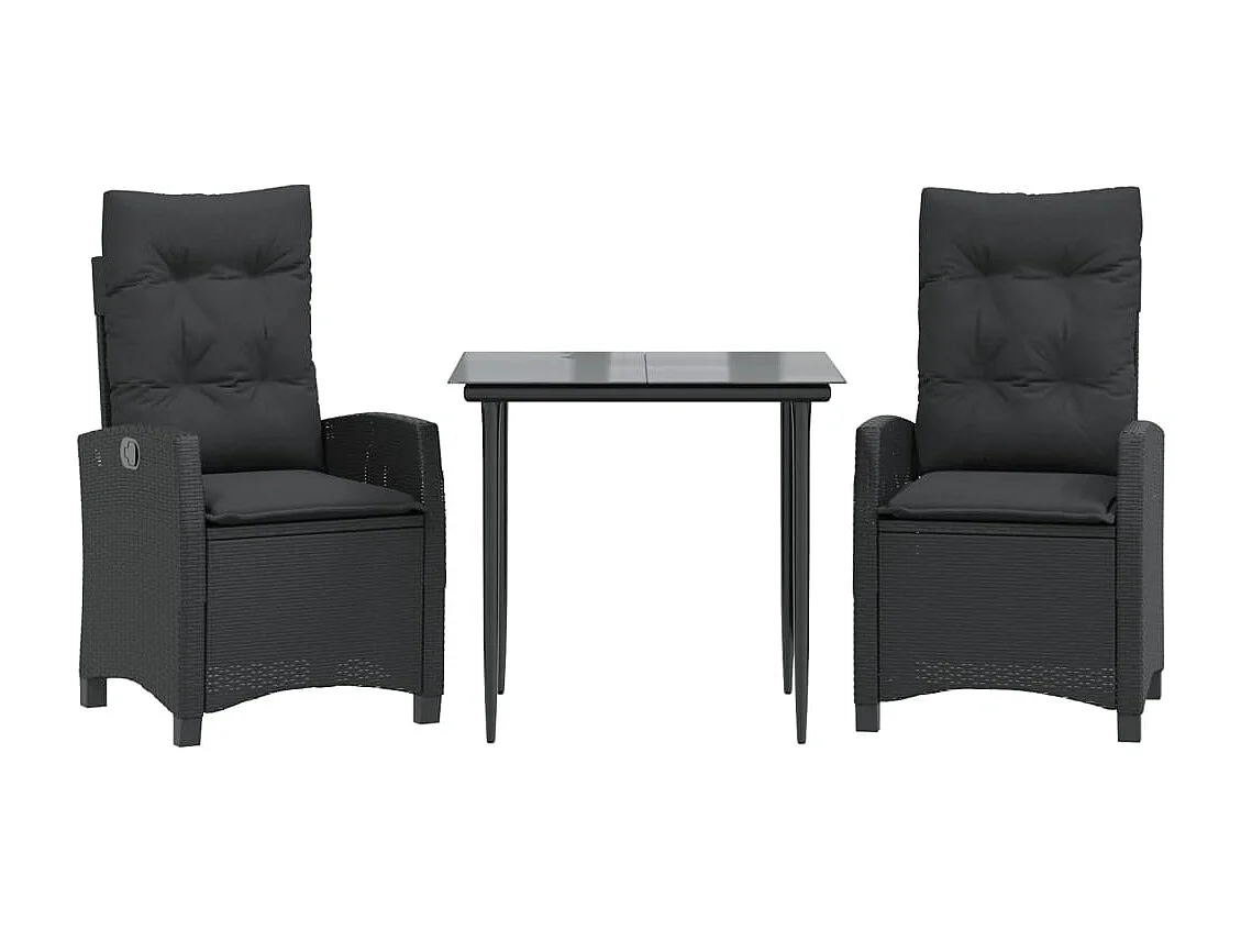 Derravon  Ensemble à manger de jardin avec coussins 3 pcs Noir