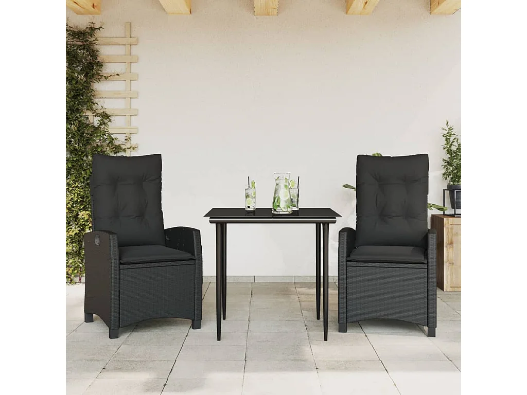 Derravon  Ensemble à manger de jardin avec coussins 3 pcs Noir