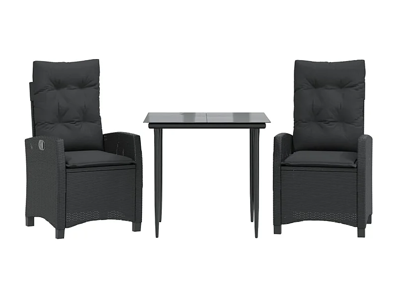 Derravon  Ensemble à manger de jardin avec coussins 3 pcs Noir