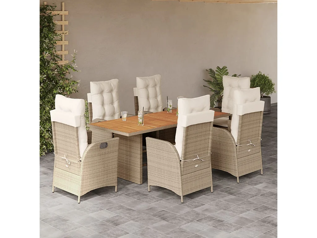 La Palma  Set comedor de jardín 7 pzas con cojines ratán sintético beige