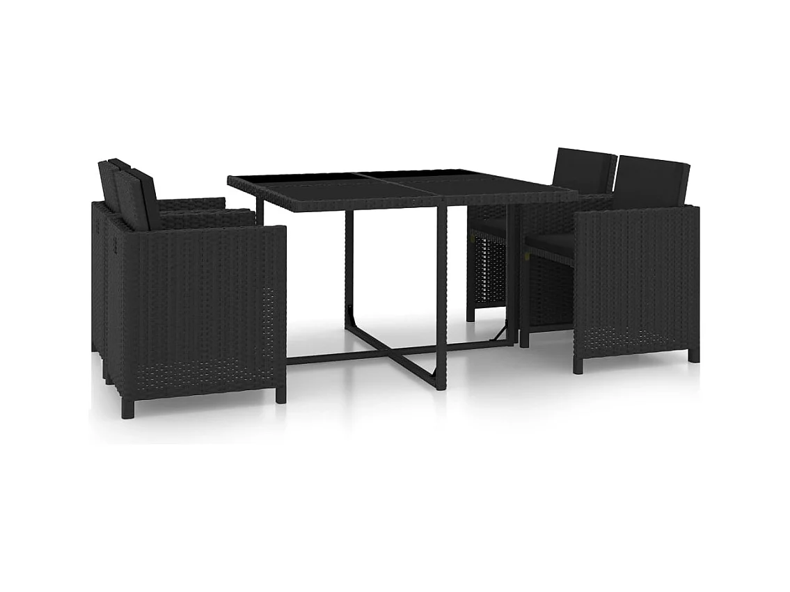 Tobias Alan  Set de comedor de jardín 5 pzas y cojines ratán sintético negro