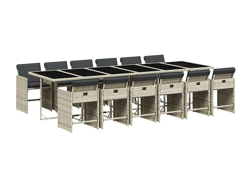 Heeswijk-Dinther  Set comedor jardín y cojines 13 pzas ratán sintético gris claro