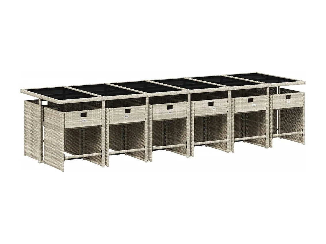 Heeswijk-Dinther  Set comedor jardín y cojines 13 pzas ratán sintético gris claro