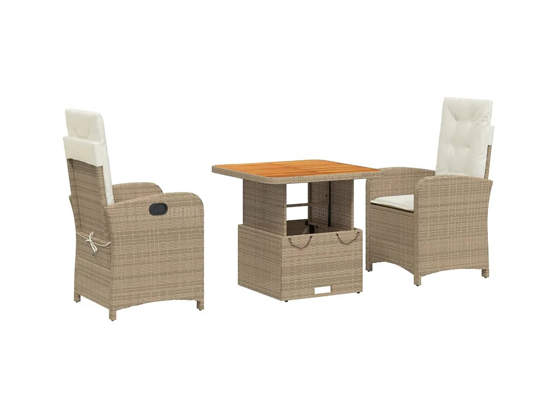 Gorham  Ensemble à manger de jardin et coussins 3 pcs Beige poly rotin