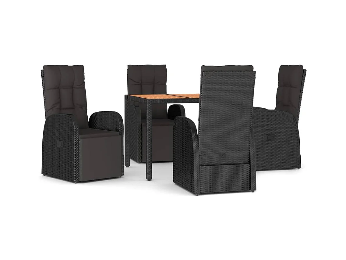 Garden Furniture -  Ensemble à manger de jardin 5pcs Noir Poly rotin et acacia