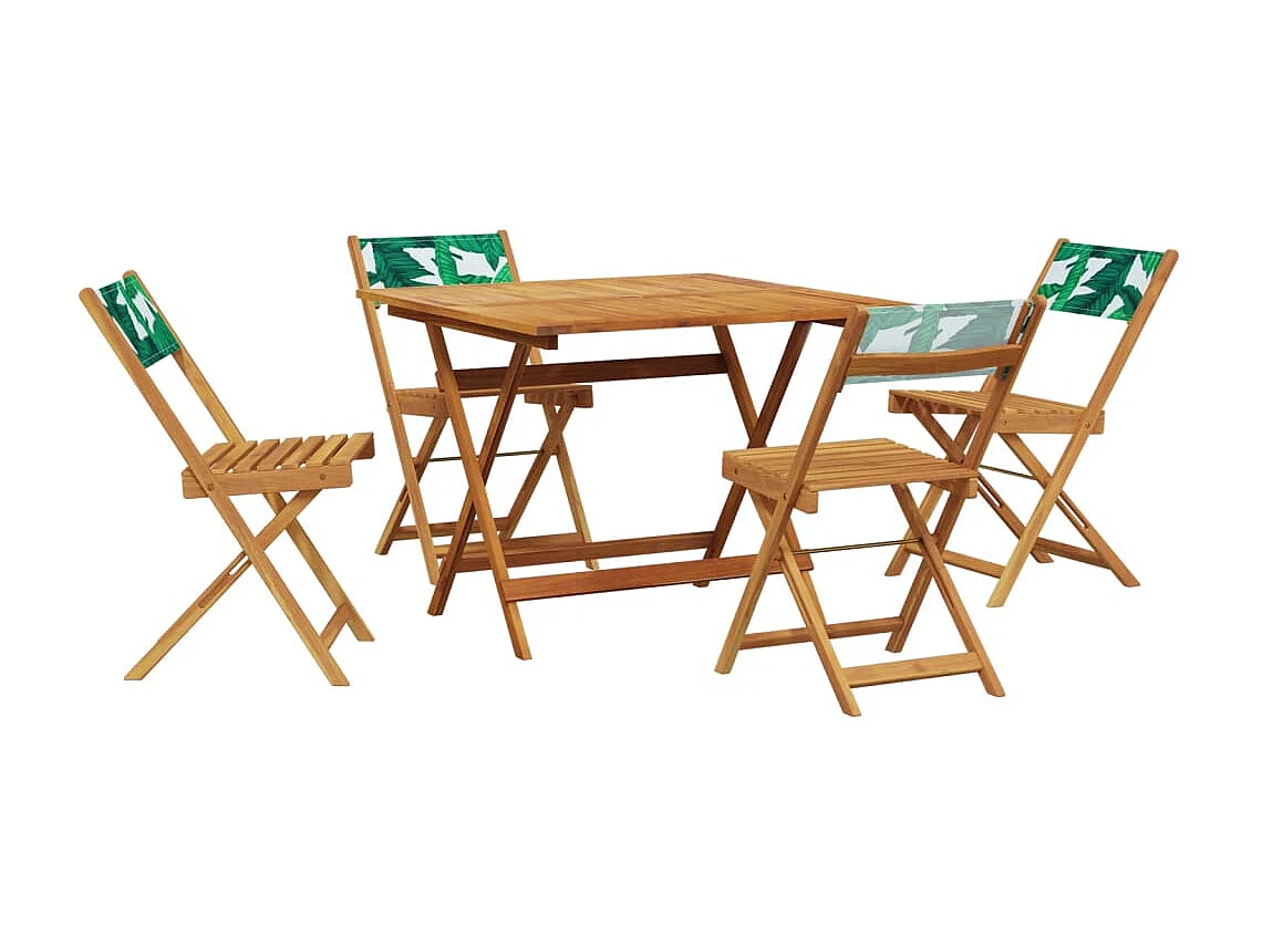 Bay Minette  Ensemble à manger de jardin 5 pcs motif de feuilles tissu bois
