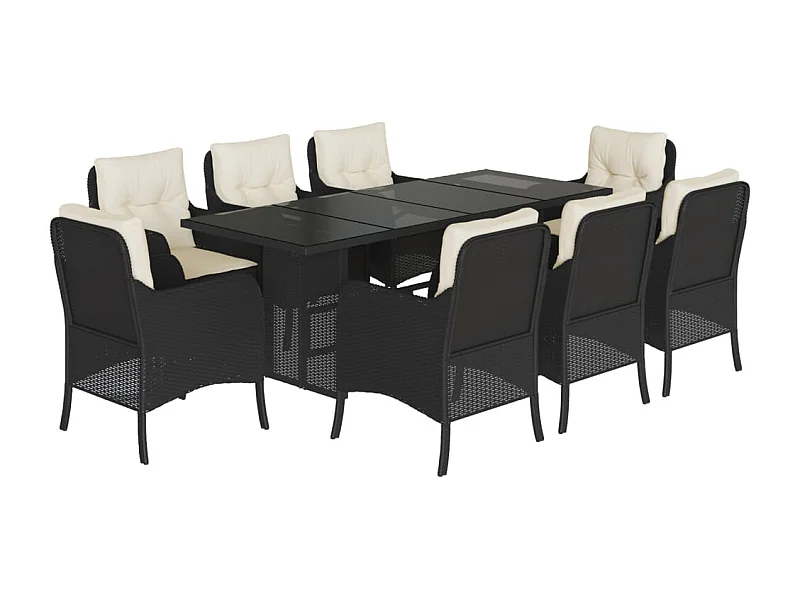 Karlyn  Ensemble à manger de jardin 9pcs coussins noir résine tressée