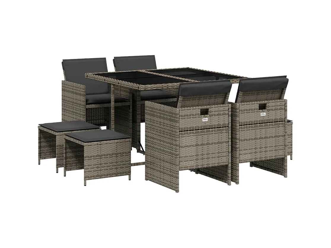 Steno  Ensemble à manger de jardin 9 pcs coussins gris résine tressée